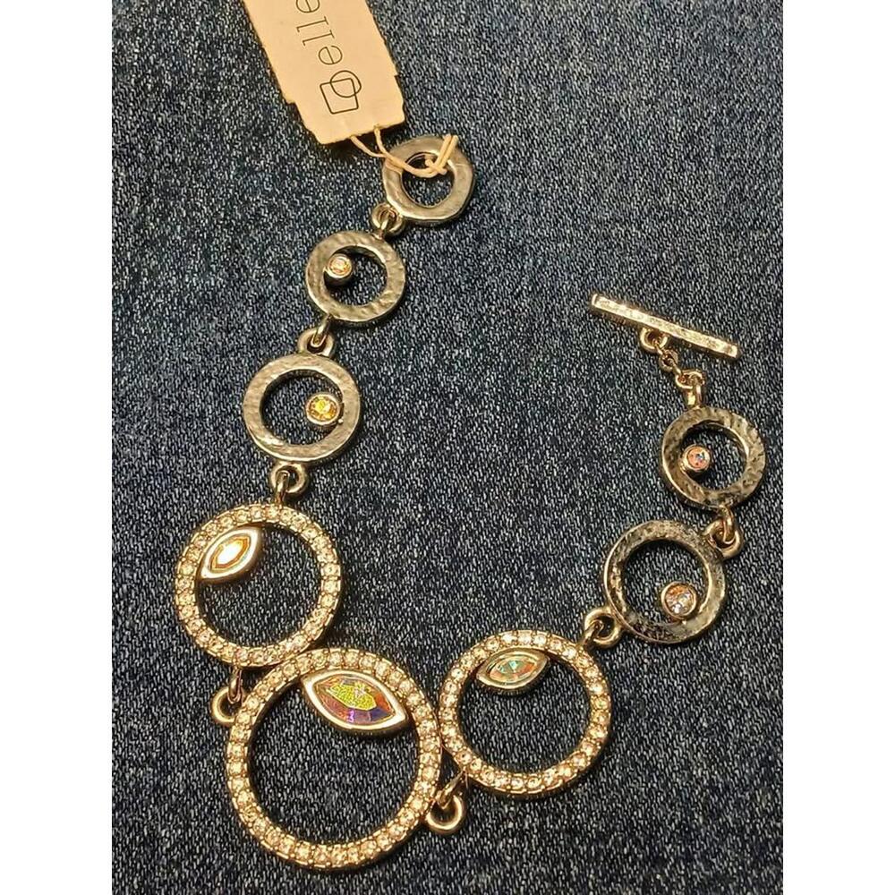 Ellen Mann Bracelet Silver‎ Tone Crystal Geometric Link Toggle 7 3/4"